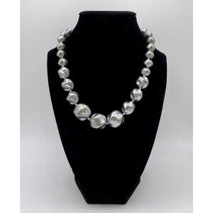 Vintage Crown Trifari Hand-Knotted Gray Silver Faux Pearl Necklace 16”